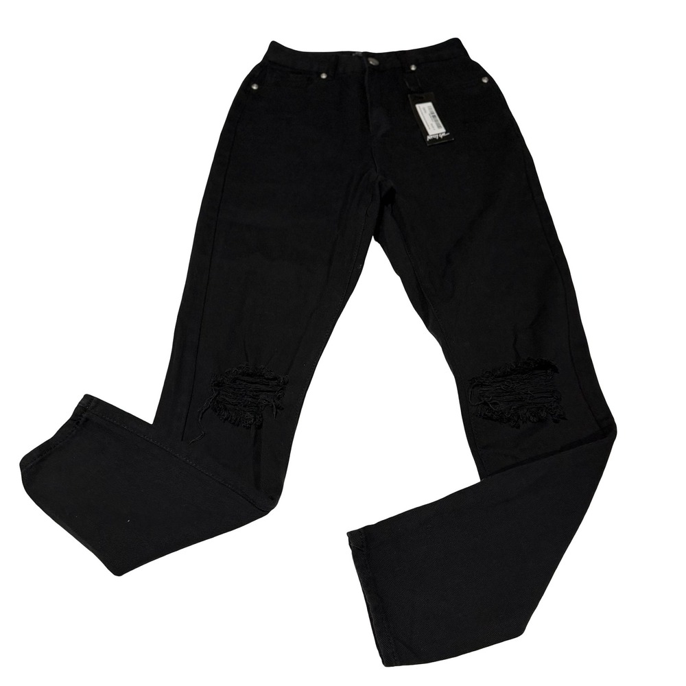 Nasty Gal Long Get Your‎ Shred In The Game Distressed Mom Jeans Black US 8 NEW